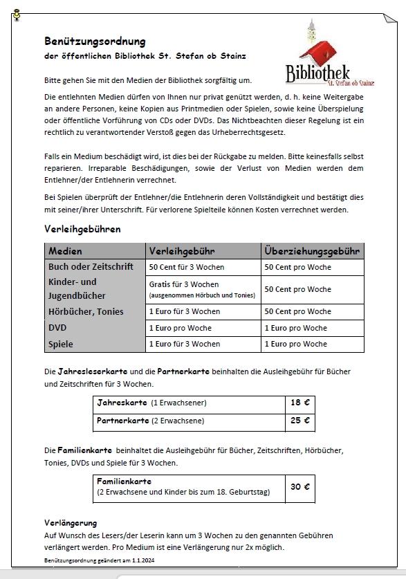 Benützungsordnung der Bibliothek St. Stefan ob Stainz
